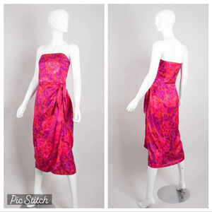 Elegant Pink and Purple Floral Strapless Dress
